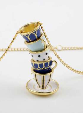欧美饰品珐琅釉茶杯咖啡杯项链个性创意长款毛衣链首饰