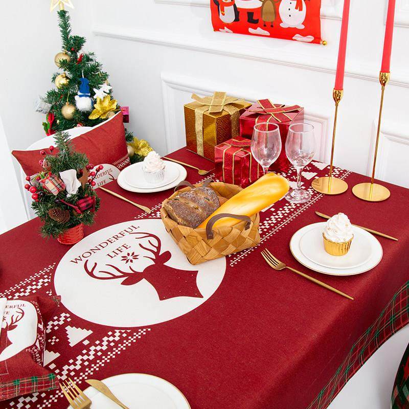 新年圣诞庆祝布置餐桌桌布方桌圆桌盖布加厚防水棉麻茶几布台布,淘宝优惠券,粉丝福利购,淘宝优惠卷