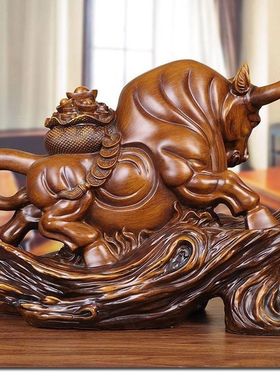 天道酬勤牛雕刻电视酒柜装修实木质博古架桌面高档商务办公桌茶几