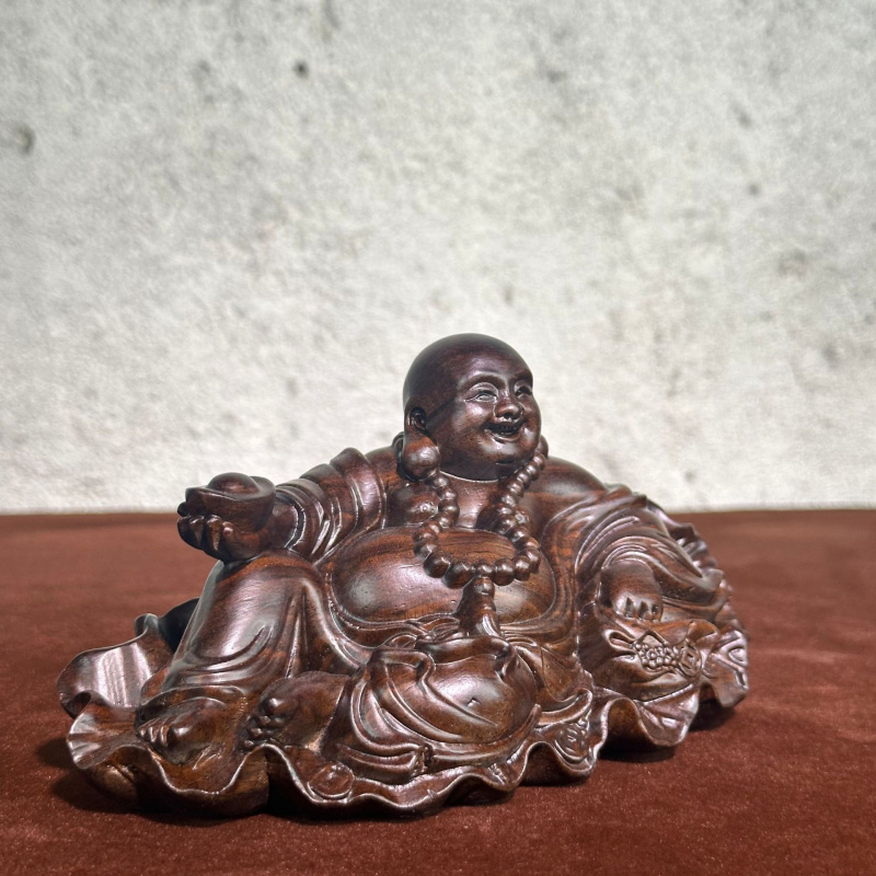 黑檀木雕刻元宝弥勒佛和气生财大肚佛桌面摆件车载装饰木质工艺品 - 图1