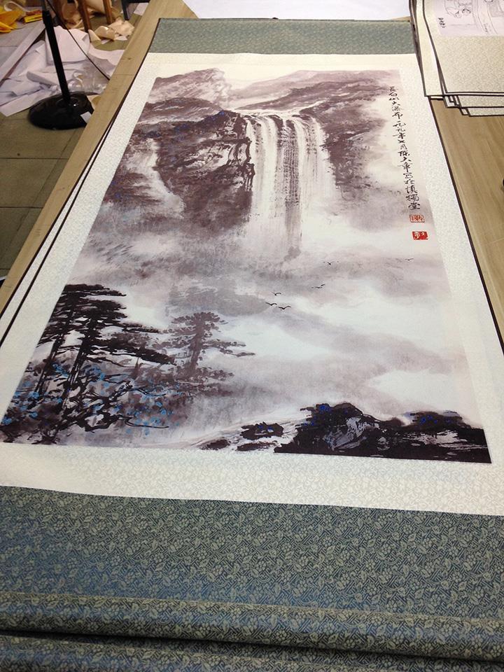 唐伯虎山水画山色空蒙雨亦奇丝绸画江山如画五联中堂字画招财山水 - 图0