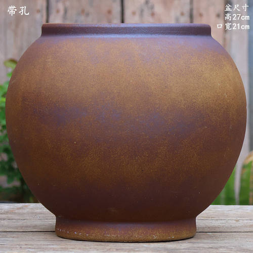 复古手工粗陶多肉花盆大号绿植陶罐花器民宿酒店装饰室内做旧陶盆 - 图2