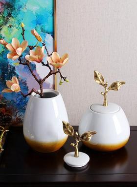 新中式美式景德镇玄关花瓶摆件工艺品客厅酒店民宿装饰花插陶瓷