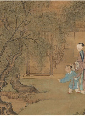 清代国画山水人物禹之鼎江乡清晓