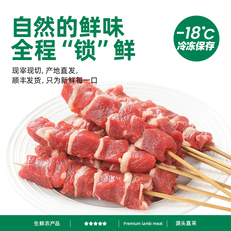羊肉串新鲜农家散养丝路滩羊户外烤肉烧烤食材烤串空气炸锅牛肉串