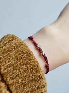 小锦鲤鱼情侣手链S925银时来運好本命年好运手绳复古男女款9-15v