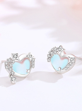 幻彩月光石S925项链女爱心锁骨链