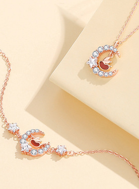 星月兔子项链手链S925纯银女吊坠