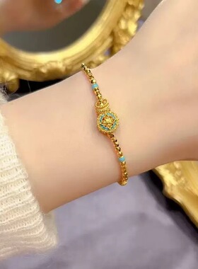 爆闪四叶草沙金手链蹦迪珠珐琅彩罗盘仿真黄金手串手饰久不掉色