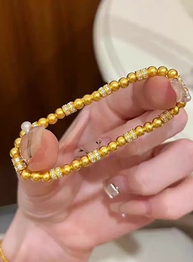 金店同款古法沙金点钻人生四美手串四方手链女黄金色手链久不掉色