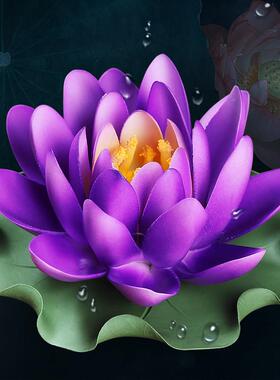 非遗工手瓷花陶瓷紫D04-55E色莲摆件佛堂佛前供花花禅意香插工艺