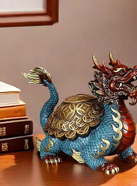新中式铜龙龟黄铜招财金钱龙头件龟客房厅玄100200关书装摆饰品乔