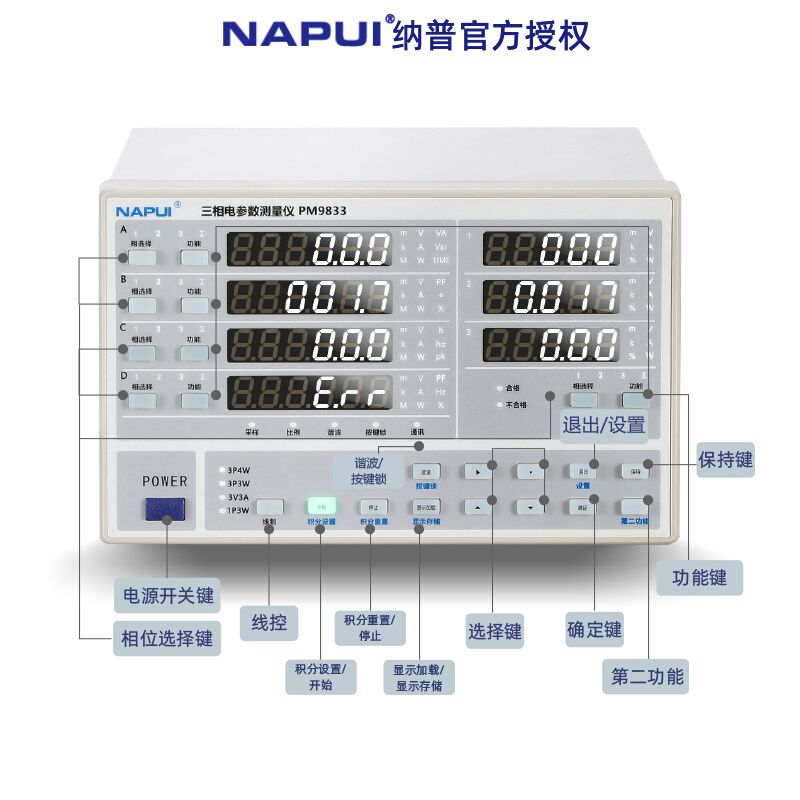 。纳普PM9833/PM9833A三相电参数测试仪四线功率计/数字功耗高精 - 图3