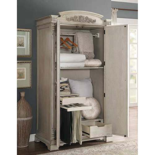 美式复古衣柜橡木实木法式白色做旧卧室大衣柜四门衣橱柜储藏 - 图2