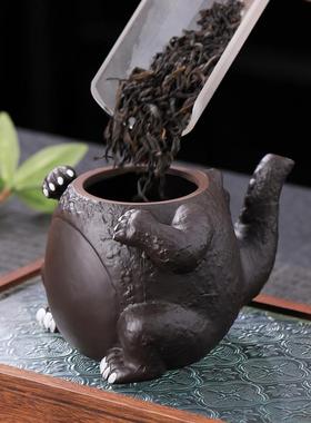 紫砂凤鸣壶哥斯拉泡茶壶怪兽手抓壶紫砂壶陶瓷茶壶家用壶创意摆件