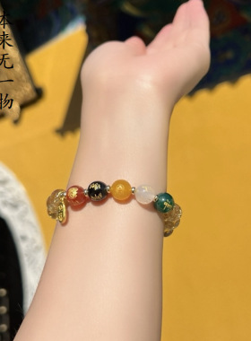 普陀山香灰金沙琉璃金箔五路财神手串转运珠佛珠手链招财男女款