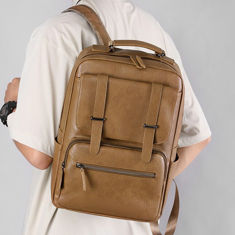 时尚双肩包男款皮质商务简约背包防水电脑包出差旅行通勤男包,淘宝优惠券,粉丝福利购,淘宝优惠卷