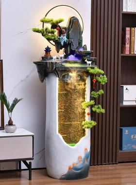 招财流水摆件循环水生财客厅办公室角落喷泉景观轻奢落地花瓶装饰