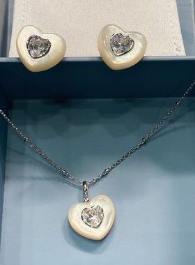 何方爱心贝母耳环项链轻奢优雅女