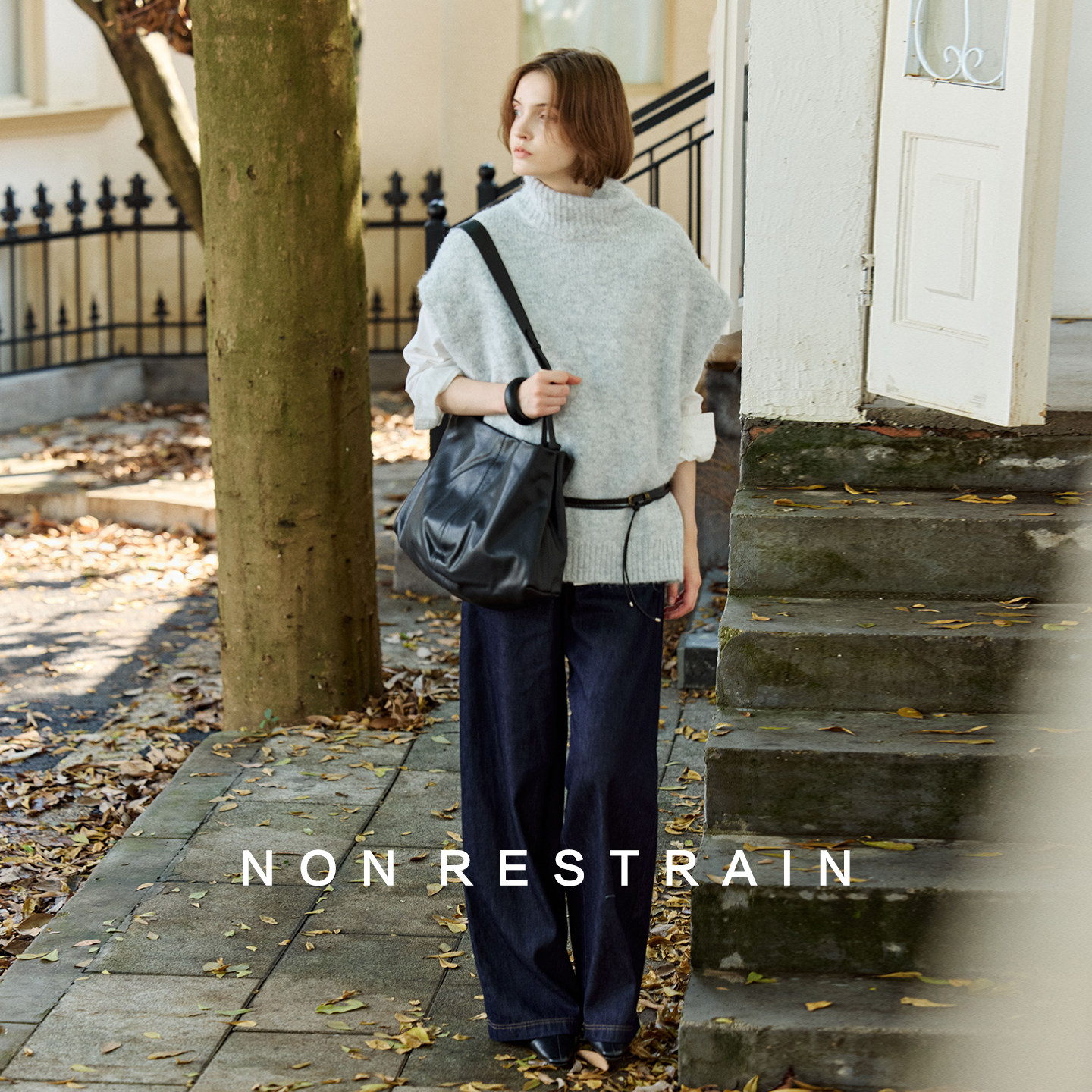 NON RESTRAIN松弛感叠穿无袖背心毛衣女慵懒风高领羊毛针织衫上衣 - 图1