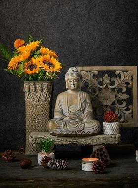 中式创意车载佛像小摆件车内装饰品树脂工艺品禅意摆设茶几茶室