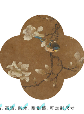 花鸟图宋代美学入户玄关装饰画四叶草防水走廊过道木柜禅意贴画