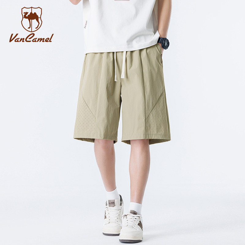 VANCAMEL/西域骆驼户外风宽松薄款五分裤男夏季透气抽绳休闲短裤