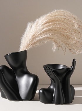 2025新款亚马逊跨境侘寂陶瓷艺术花瓶客厅摆件装饰人体美学