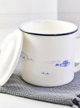 大容量陶瓷杯子仿搪瓷国潮会议盖杯骨质瓷复古怀旧茶杯