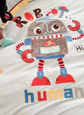 全棉卡通三件套丨高档儿童学生S100长绒棉四件套男孩机器人四季