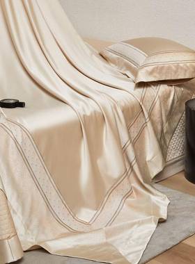 高端臻彩丝提花床盖四件套床上用品刺绣被套夹棉床罩床单四季通用