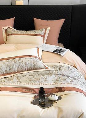 轻奢秋冬季全棉磨毛四件套复古花卉提花被套柔软加厚1.8m床上用品