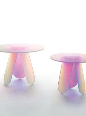 后现代茶几边几北欧风亚克力炫彩桌子客厅透明小圆桌沙发边桌