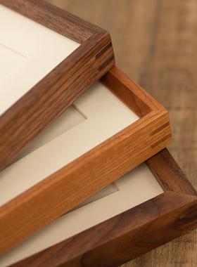 美式实木黑胡桃榫卯摆台相框67810寸全家福照片装裱相册摆件定制