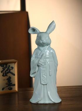 国潮雕塑兔子陶瓷摆件招财电视柜桌面客厅家居饰品升学礼物送朋友