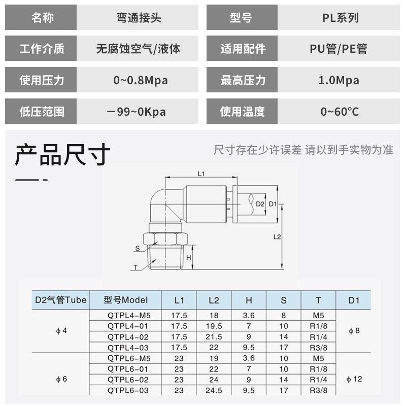 全铜镀镍直角接头QTPL/PL4PL6PL8PL10PL12PL16-M5/01/02/03/04 - 图1