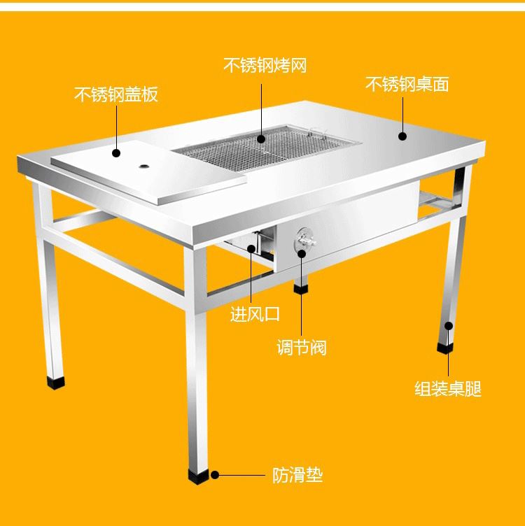 网红无烟烧烤桌烧烤桌商用烧烤架木炭烤羊腿不锈钢户外自助烧烤桌-图3