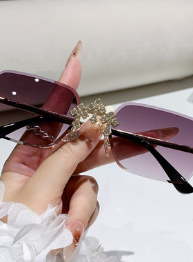 欧洲站卡家时尚无框切边太阳镜方框高级感花边镶钻镜片时尚户外街