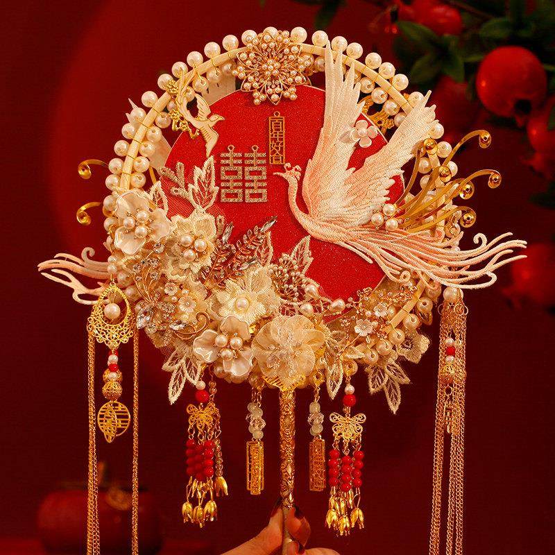 双面双色新娘结婚团扇重工秀禾喜扇diy材料包手工遮面扇成品高级,淘宝优惠券,粉丝福利购,淘宝优惠卷