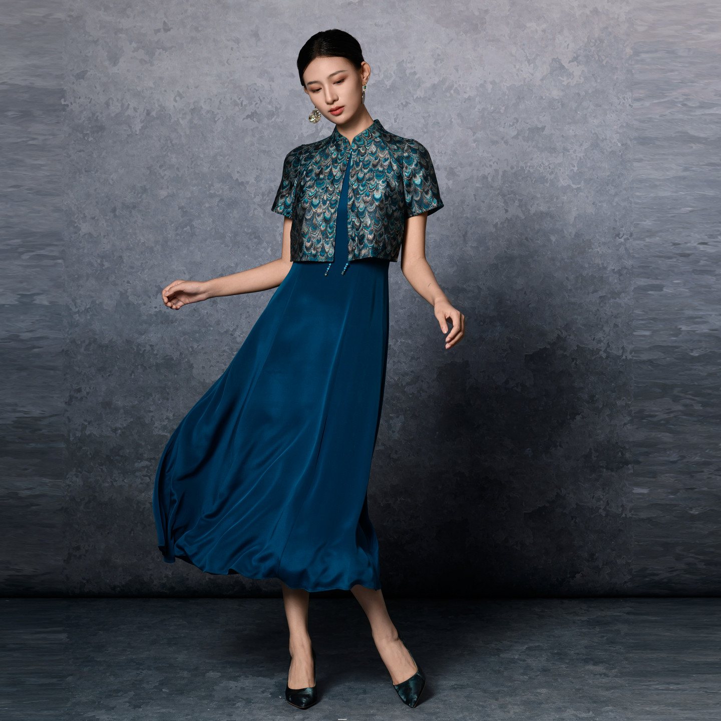 吉祥衣家新中式国风桑蚕丝裙子气质修身女装羽衣惊鸿连衣裙,淘宝优惠券,粉丝福利购,淘宝优惠卷