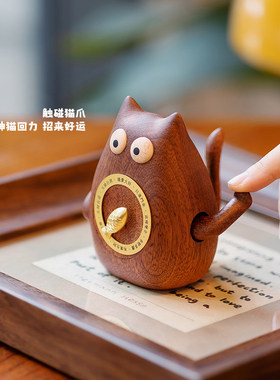 实木招财猫时来运转猫桌面装饰祈福摆件解压治愈好物生日乔迁礼物