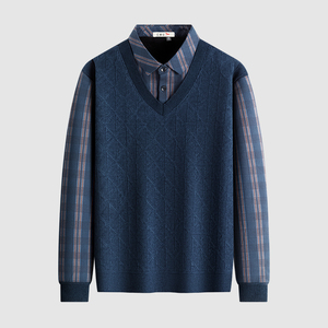 红蜻蜓男士加绒假两件毛衣冬季保暖打底衫