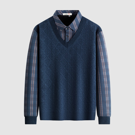 红蜻蜓男士假两件毛衣加绒加厚冬