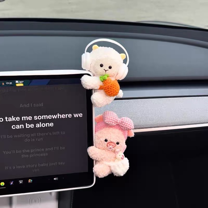 毛绒公仔车载摆件正版西高地小羊趴趴小摆件汽车中控台屏幕装饰品 - 图0