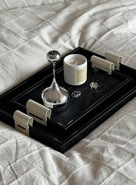 木皮皮革托盘长方形轻奢家用收纳卧室香薰首饰盘客厅玄关桌面摆件