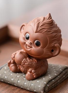 创意紫砂可爱小猴子摆件吉祥物十二生肖猴家居办公桌面装饰品摆设