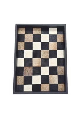 马毛黑白棋盘格托盘摆件现代轻奢样板间斑点收纳盘相框首饰盒装饰