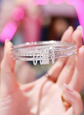 网红三生三世镀银手镯女闭口实心多圈银手环送女友生日礼物