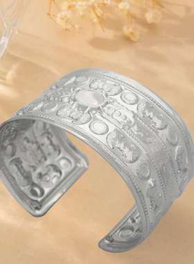 欧美时尚不规则夸张朋克风手镯复古个性镂空花纹开口手环