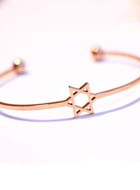 幸运镂空开口六芒星手镯女五角星配饰手环学生礼物玫瑰金手镯